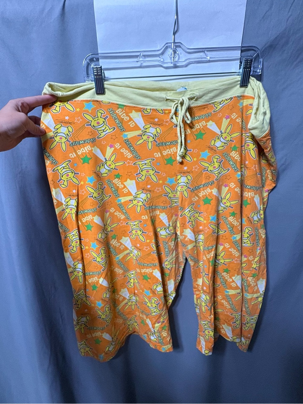 Vintage Y2K Happy Bunny Orange Cartoon Print Pajama Shorts with Drawstring Waist